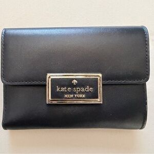 Kate Spade Black Leather Clutch with Gold Logo